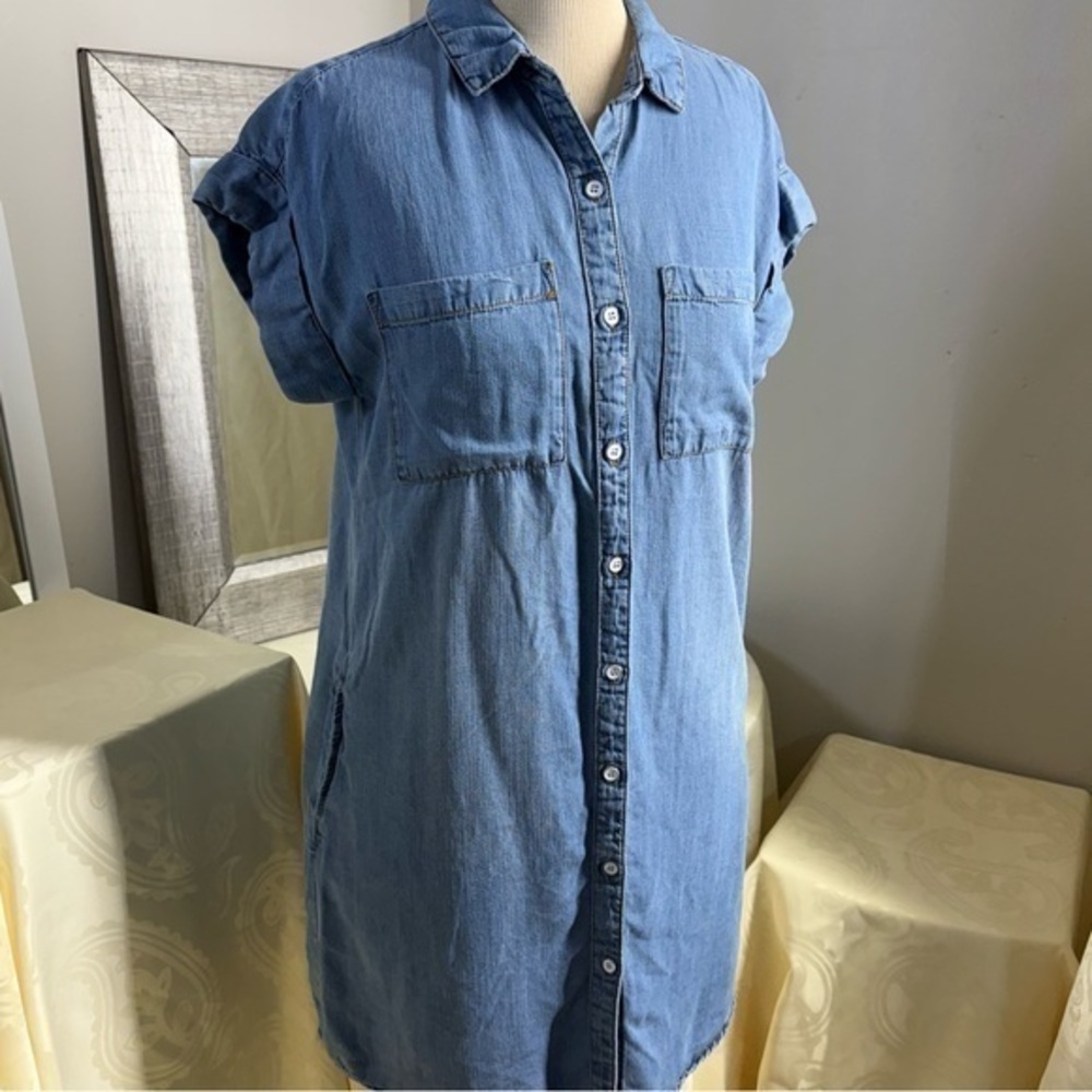 Velvet Heart denim Buttoned Mini Dress with Cuffed Sleeves
